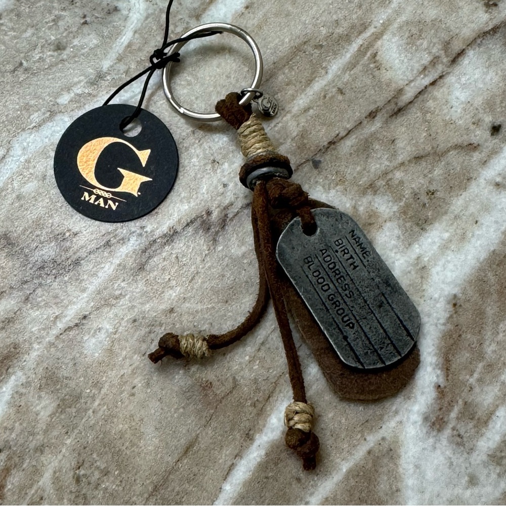 G Man Brown Silver Dogtag Keychain